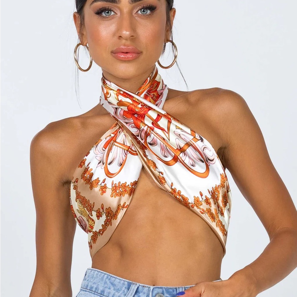 Princess Polly Satin Orange and White Scarf